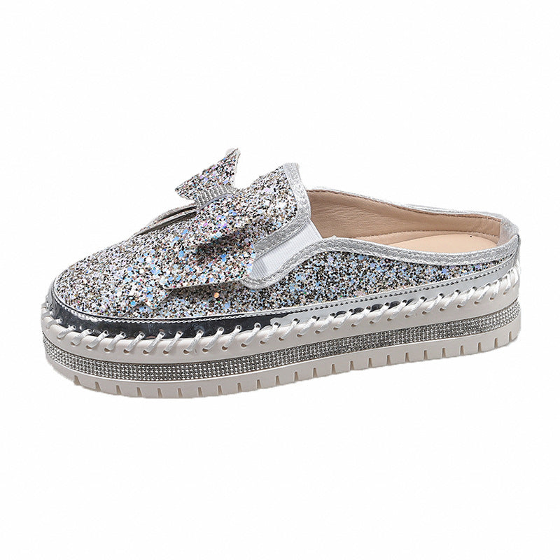 Damen Glamouröse Slipper mit funkelndem Glitzer und dekorativem Schleifen-Detail