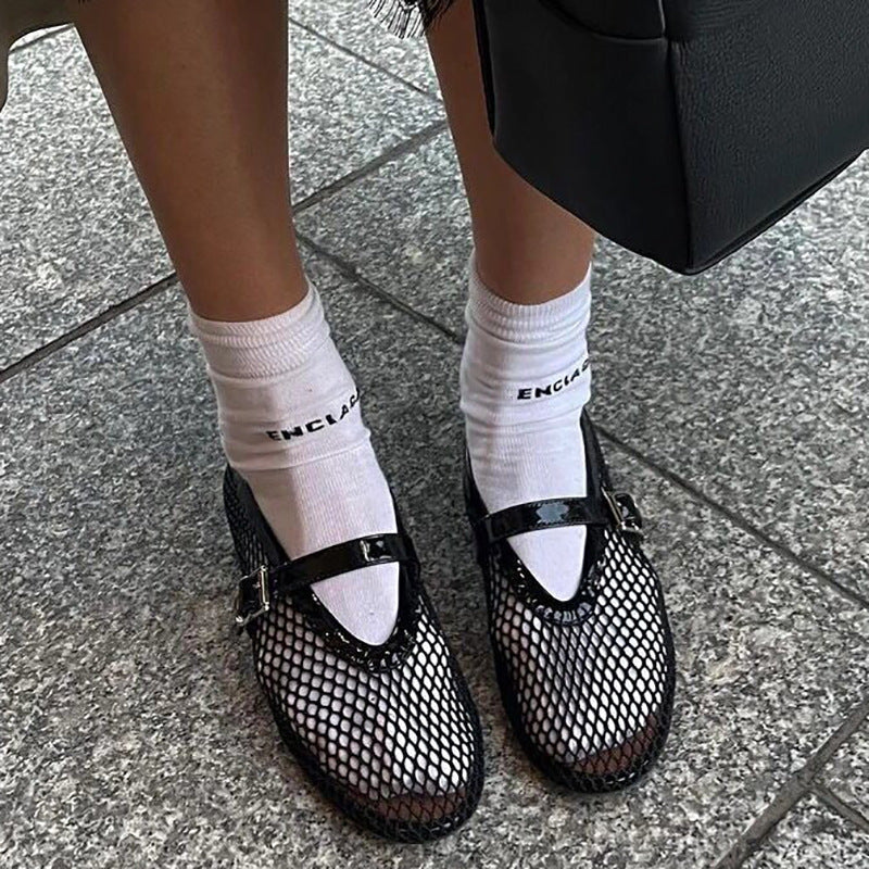 Damen Ballerinas mit goldenem Netzdesign und modischem Riemchen R&B