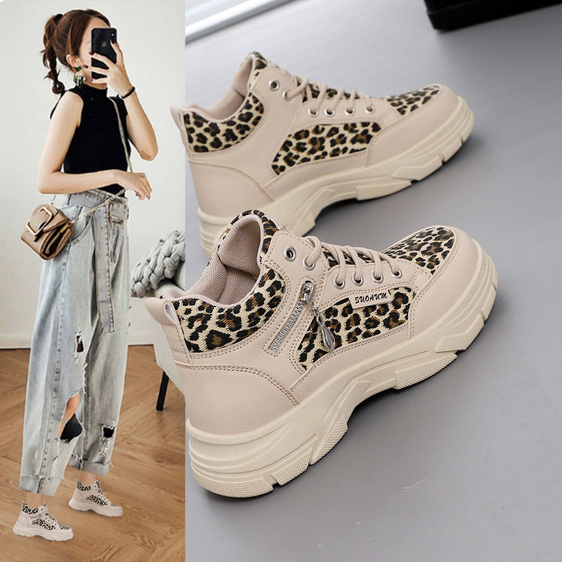 Damen High-Top Sneakers mit auffälligem Leopardenmuster und trendiger Sohle R&B