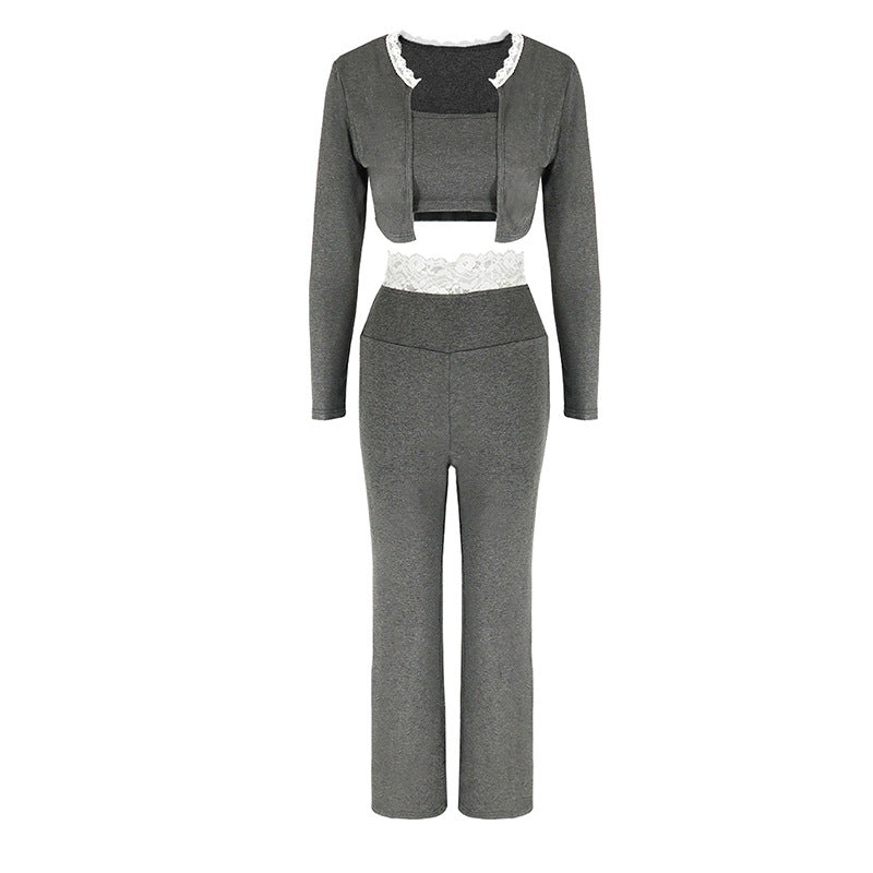 Damen elegantes zwei-teiliges Set mit Spitzenakzenten R&B