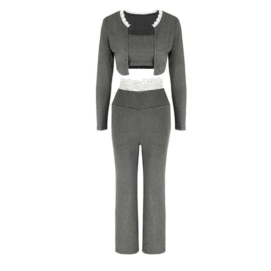 Damen elegantes zwei-teiliges Set mit Spitzenakzenten R&B