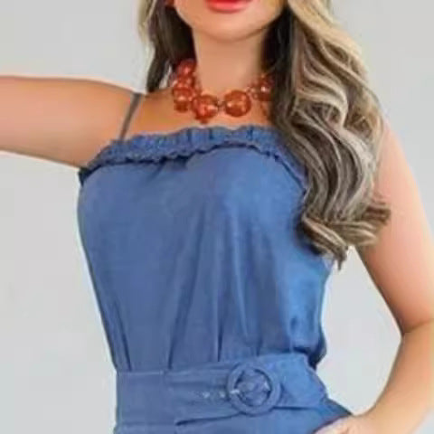Damen lässiger Jumpsuit mit Rüschendetails und verstellbarem Taillengürtel R&B