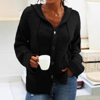 Damen Strickjacke mit Kapuze und knöpfen im lässigen Stil R&B
