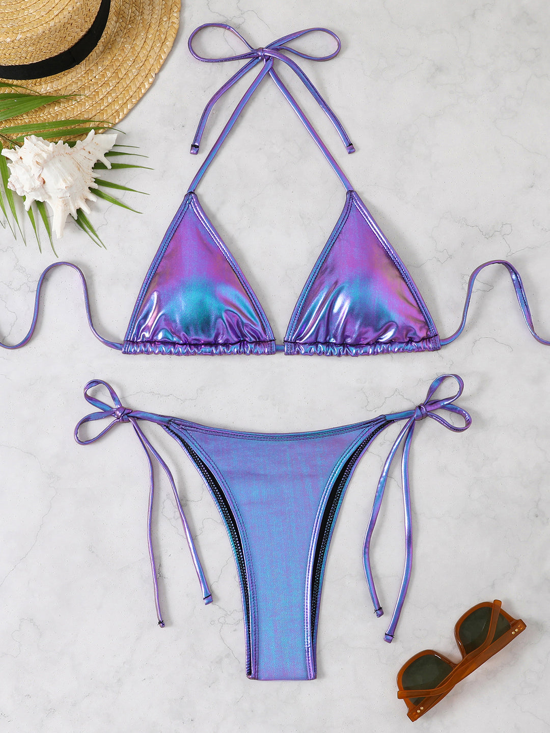 Damen Metallic Triangel-Bikini R&B