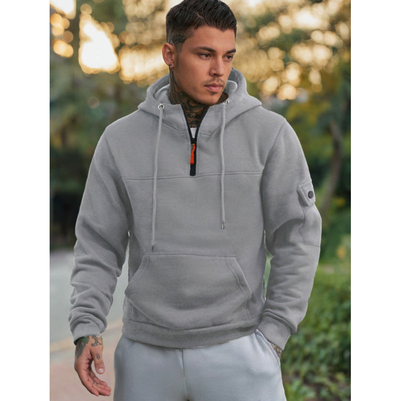Herren Funktionaler Kapuzenpullover mit Halbreißverschluss und Seitentaschen R&B