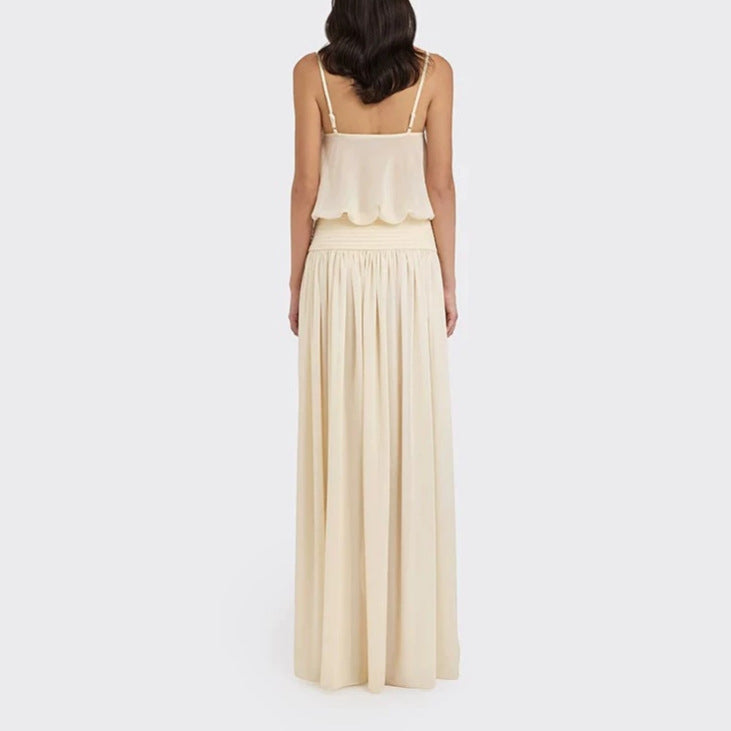 Damen Maxi-Kleid mit fließendem Chiffon-Oberteil und elastischem Bund R&B