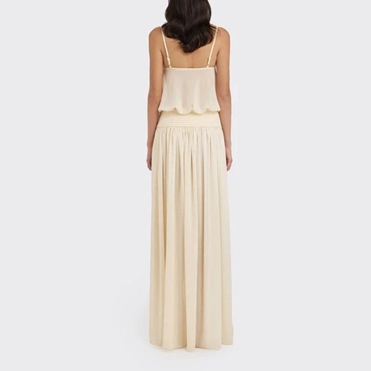 Damen Maxi-Kleid mit fließendem Chiffon-Oberteil und elastischem Bund R&B