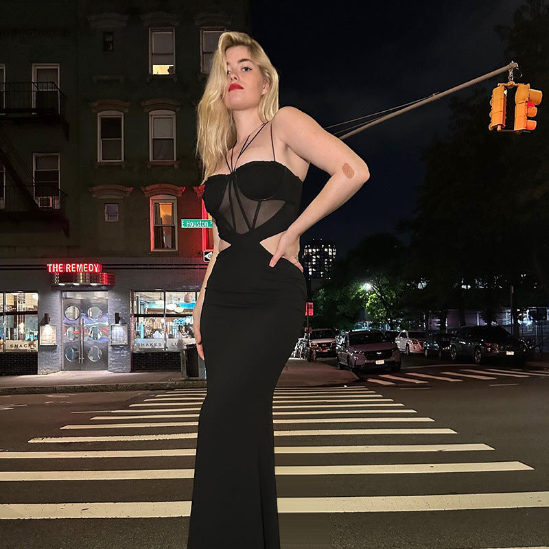 Damen Elegantes Maxikleid mit raffinierten Cut-Outs und transparenten Details R&B