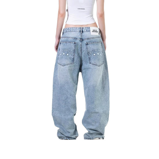 Damen weite Denim-Jeans mit stilvollem Stickdesign R&B