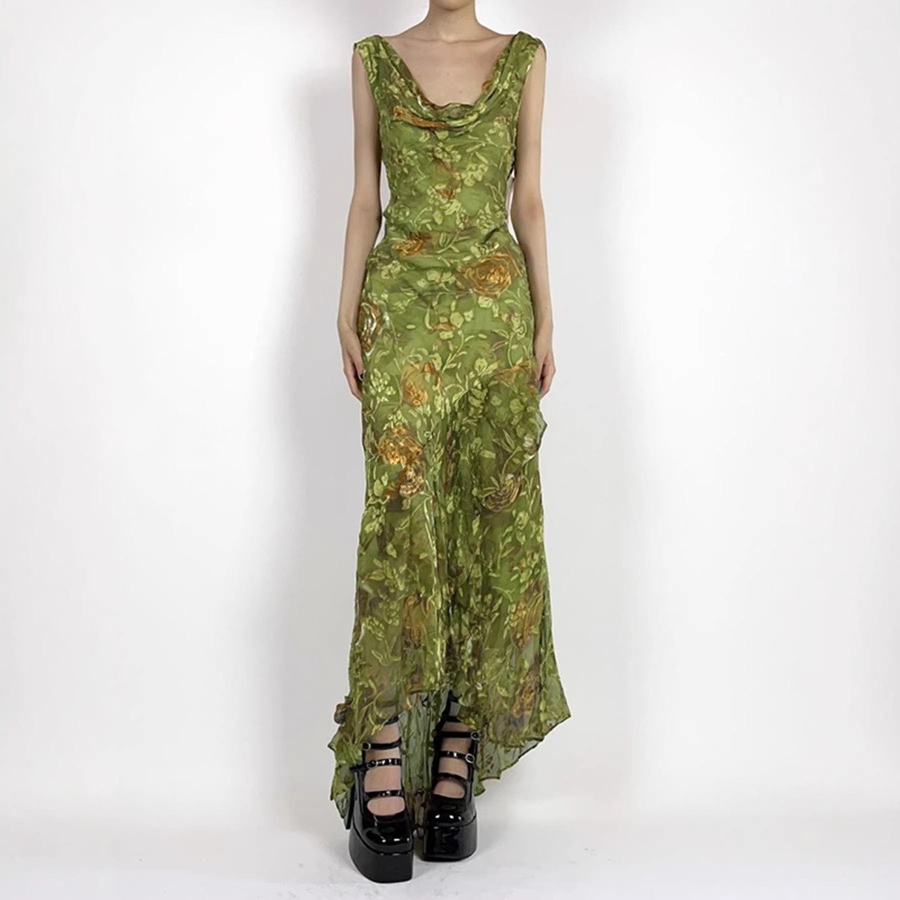 Damen Maxikleid mit asymmetrischem Saum und floralem Design R&B