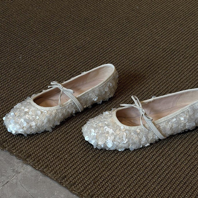 Damen Ballerinas mit funkelnden Pailletten und zartem Riemchen Heidi Mode