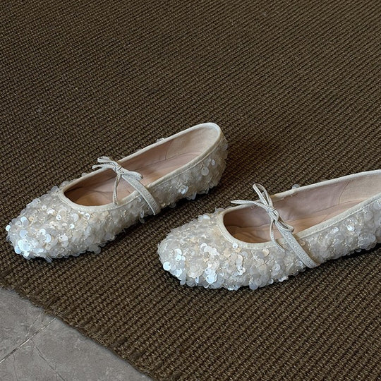 Damen Ballerinas mit funkelnden Pailletten und zartem Riemchen Heidi Mode