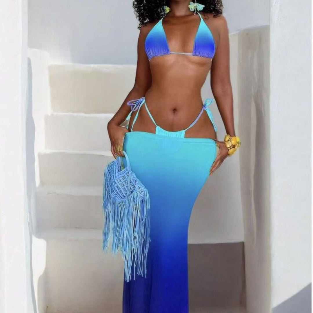 Damen Bikiniset mit modischen Schnürdetails und luftiger Maxikleid-Überwurf R&B