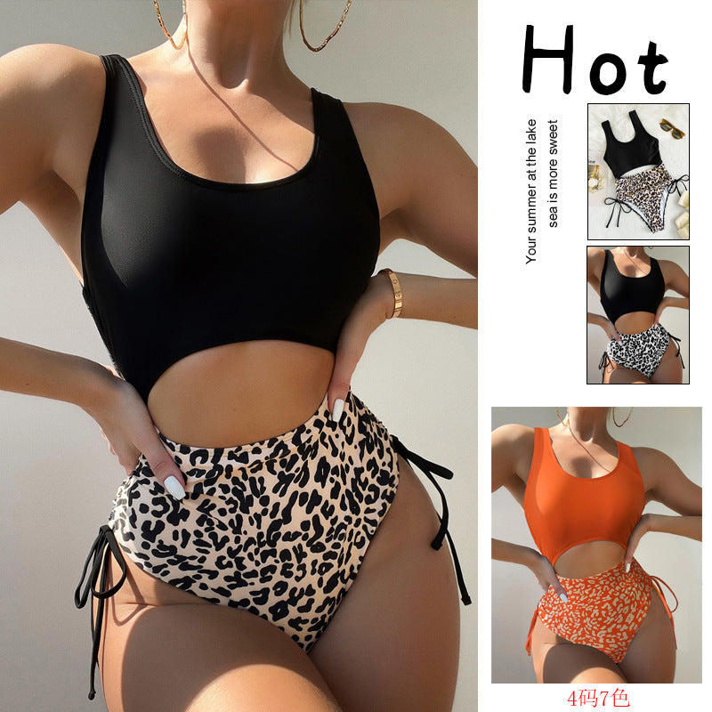 Damen Cut-Out Badeanzug mit hoher Taille und animalischem Muster R&B