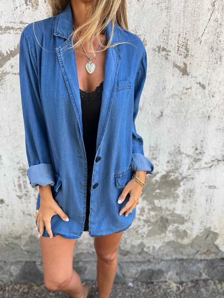 R&B | Reversanzugkragen Denim Mid Length Jacke