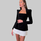 Damen Elegantes Samtoberteil mit langem Arm und quadratischem Ausschnitt