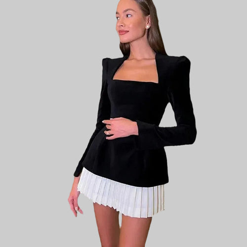 Damen Elegantes Samtoberteil mit langem Arm und quadratischem Ausschnitt R&B