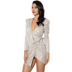 Damen Glitzerndes Party-Kleid mit raffiniertem Wickeldesign R&B