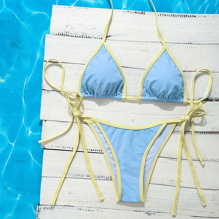 Damen Triangel-Bikini mit verstellbaren Bindändern und glamourösen Akzenten