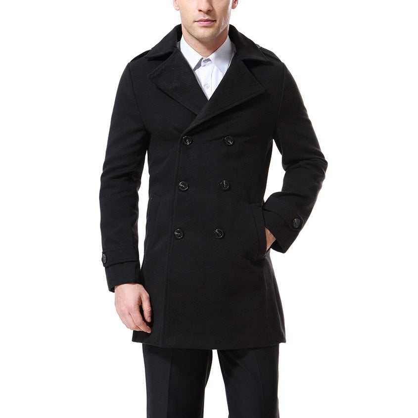 Herren modischer Trenchcoat mit doppelter Knopfleiste und praktischen Taschen R&B