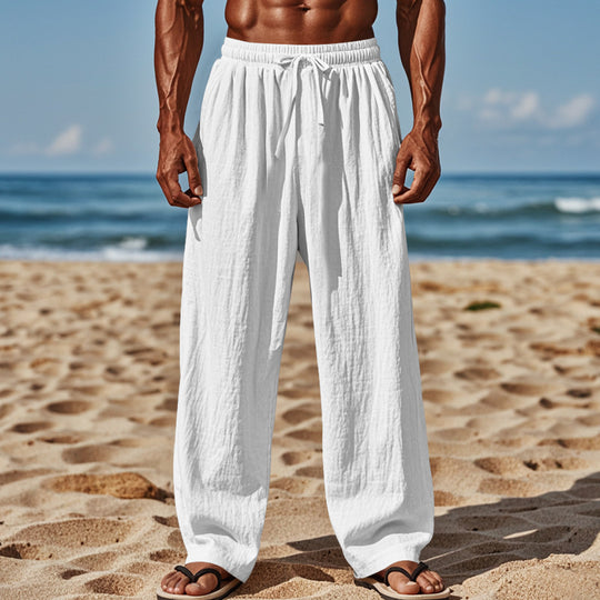 Herren nan luftige Strandhose aus Baumwoll-Leinen mit Tunnelzug und Seitentaschen R&B
