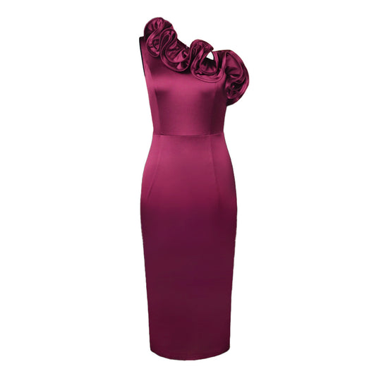 Damen schulterfreies Abendkleid mit voluminösen Rüschen R&B