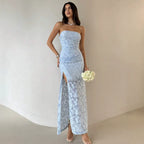 Damen Elegantes Maxikleid mit floralem Design und hoher Teilung R&B