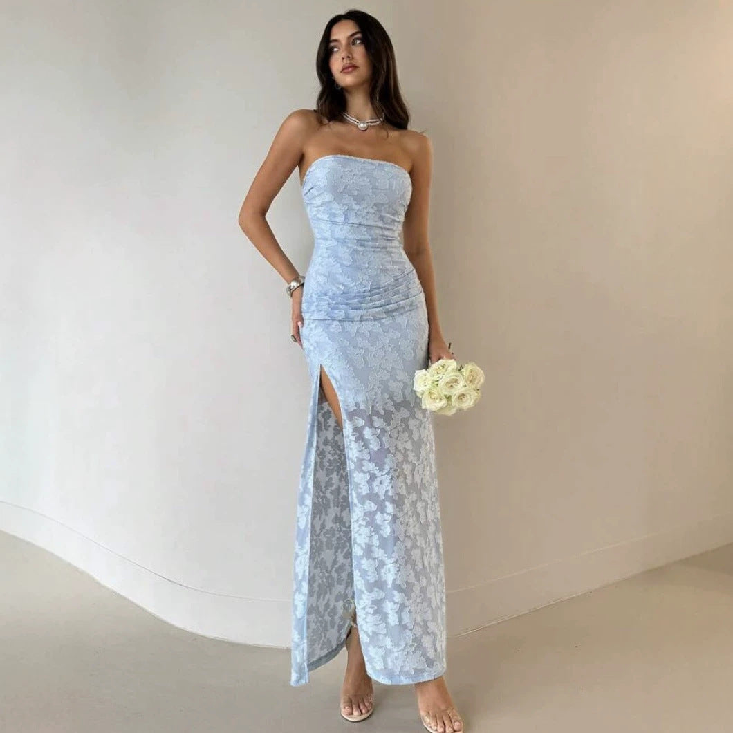 Damen Elegantes Maxikleid mit floralem Design und hoher Teilung R&B