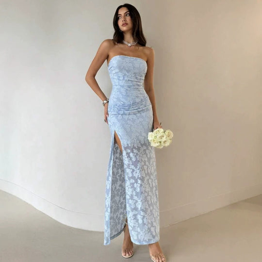 Damen Elegantes Maxikleid mit floralem Design und hoher Teilung R&B