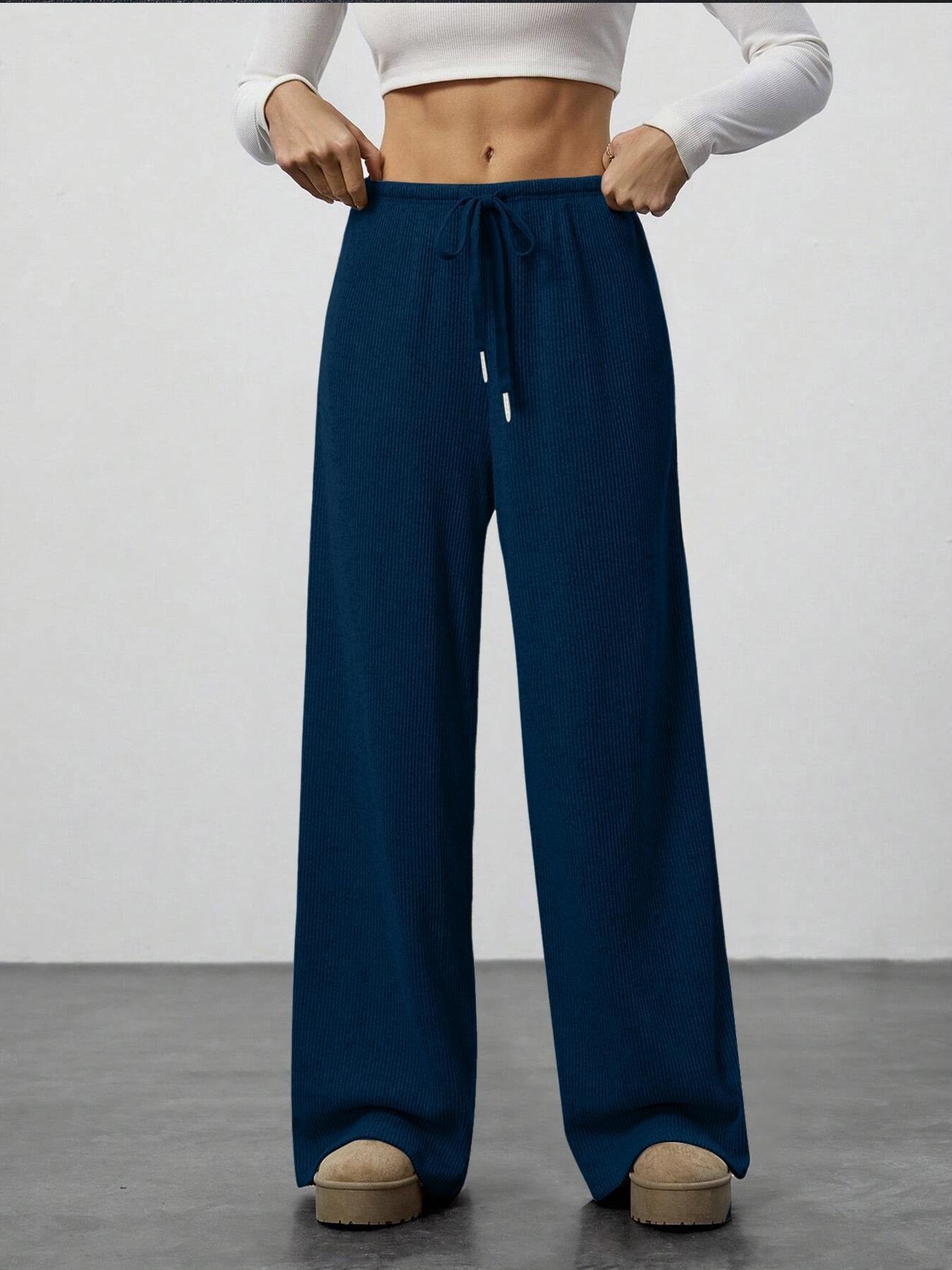 Damen Weit geschnittene Relax-Hose aus elastischem Strickmaterial mit Kordelzug R&B