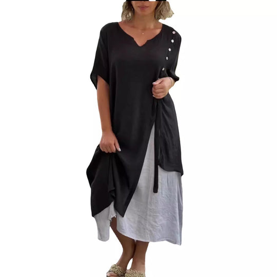Damen Midi-Kleid mit seitlichem Schlitz und knöpfbarem Detail R&B