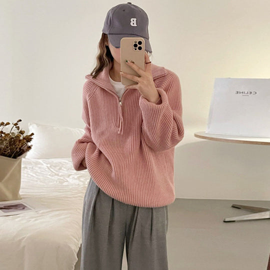 Damen Kuscheliger Strickpullover im Stehkragenstil R&B