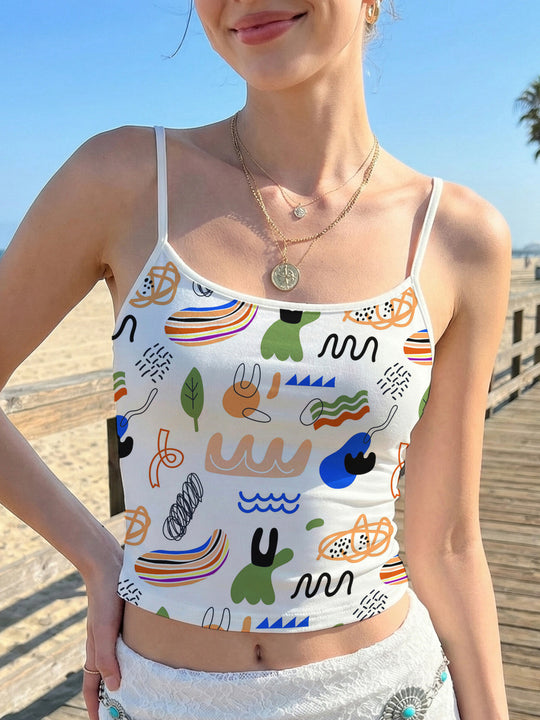 Damen Crop-Top mit kreativem Grafikdruck R&B