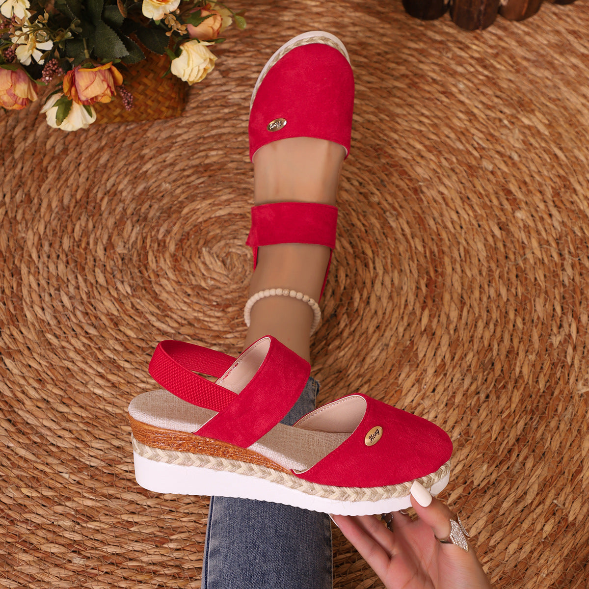 Damen Wedge-Sandalen mit elastischen Riemen und edlem Espadrille-Design R&B