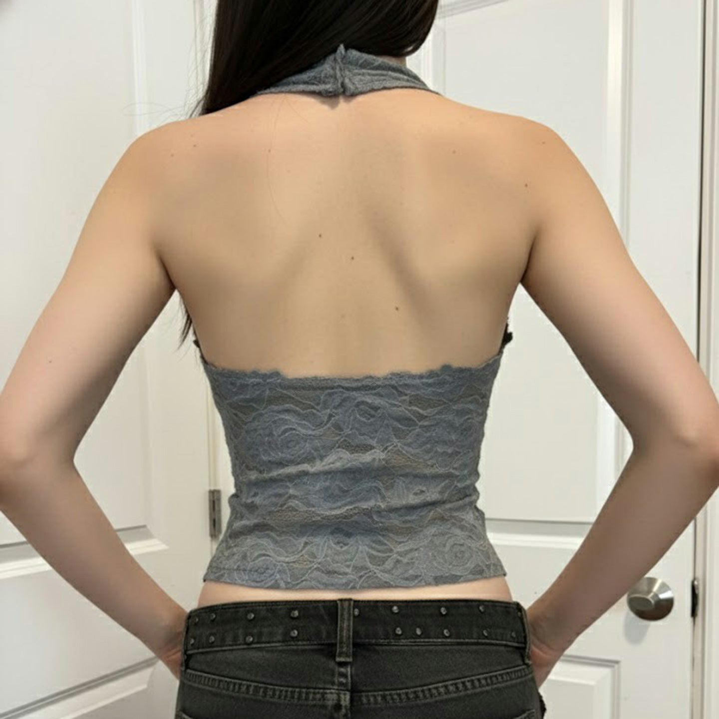 Damen Elegantes Spitzen-Haltertop mit tiefem V-Ausschnitt R&B