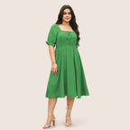 Damen Midi-Kleid mit Puffärmeln und elastischem Taillenbund R&B