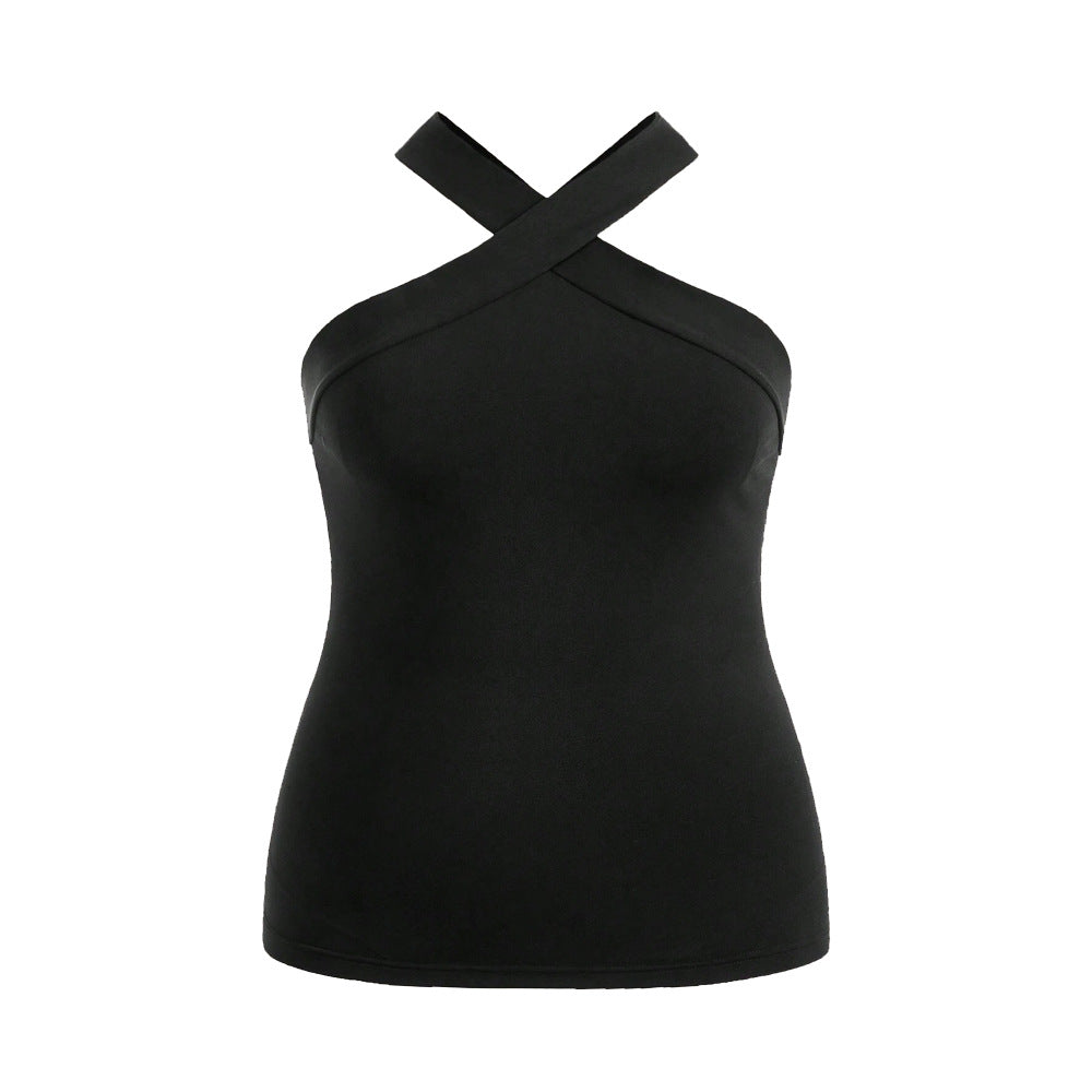 Damen Crop-Top mit schickem Kreuz-Ausschnitt und figurbetontem Schnitt R&B