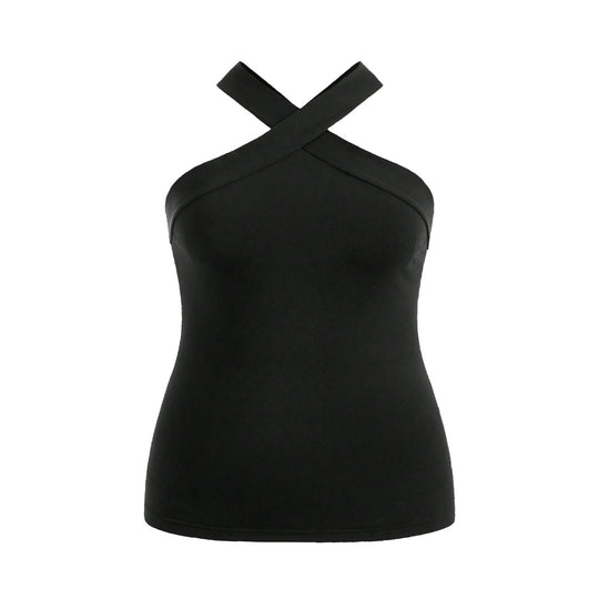 Damen Crop-Top mit schickem Kreuz-Ausschnitt und figurbetontem Schnitt R&B