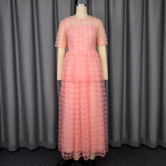 Damen Elegantes Maxi-Kleid mit floralem Volant-Design R&B