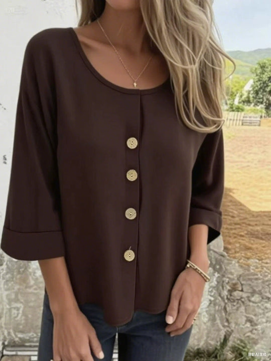 Damen Elegantes und lässiges Blusenshirt mit Knopfdetail R&B