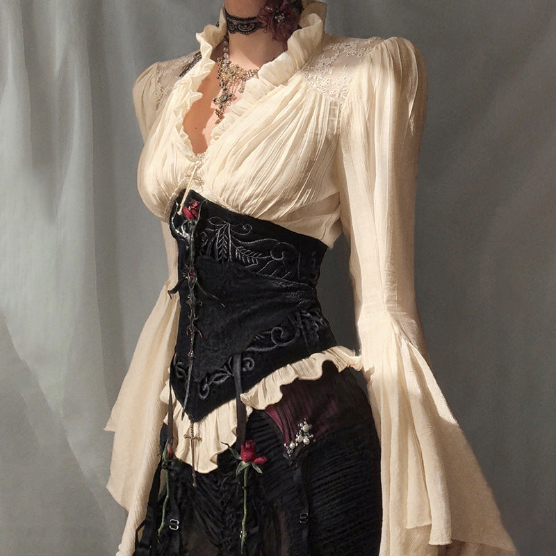 Damen figurbetonte Bluse mit Rüschendetails und Schnürung R&B