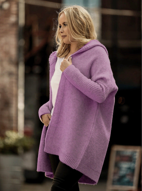 R&B | Strick Kapuzenpullover Oversized Passform Weite Ärmel Offene Vorderseite Wollmischung