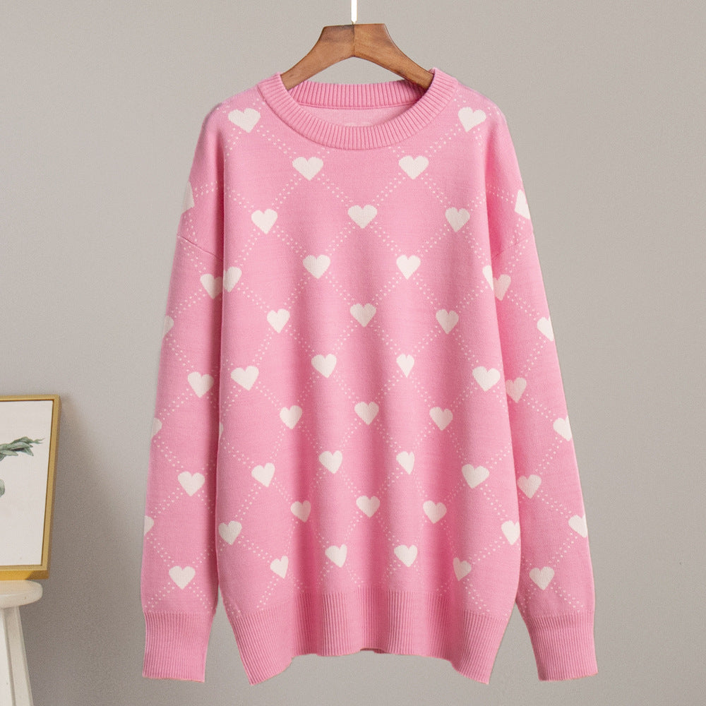 Damen Gemusterter Strickpullover mit Herzmotiv und lässigem Schnitt R&B