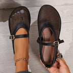Damen elegante und luftige Ballerinas mit Netzdesign und verstellbarem Riemen R&B