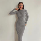 Damen figurbetontes Langarmkleid mit raffiniertem Drapierungseffekt R&B