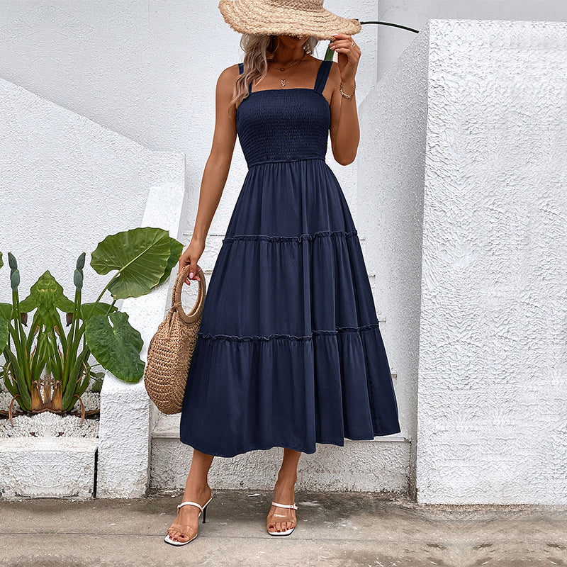 Damen Midikleid mit elastischem Oberteil und fließendem Rock R&B
