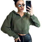 Damen Cropped Hoodie mit Reißverschluss und lässigem Schnitt R&B