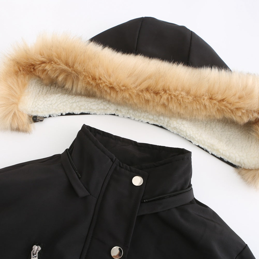 Damen modische Outdoor-Jacke mit abnehmbarem Kunstfellkragen und elastischem Taillenzug R&B