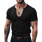 Herren Ribbed V-Ausschnitt T-Shirt R&B