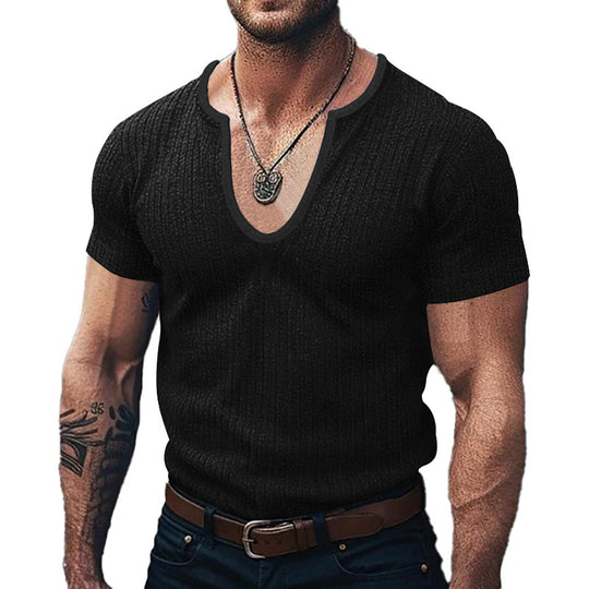 Herren Ribbed V-Ausschnitt T-Shirt R&B